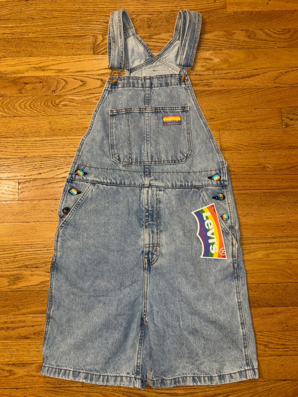 Levi's Pride Liberation Rainbow Light-Wash Denim Shortalls - Small